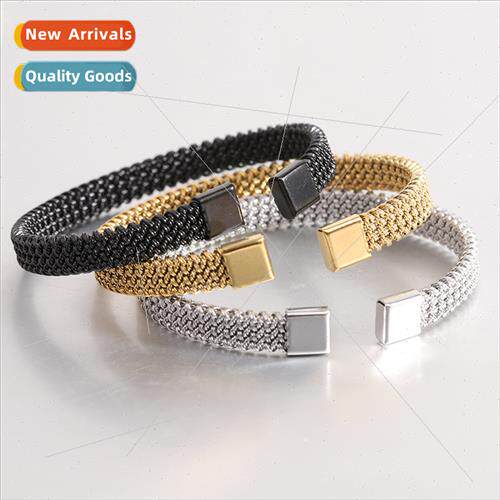 Europe stainless steel woven flat C-shaped open bracelet men