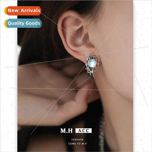 Frosted moonstone hollowed out earrings niche cold wind four