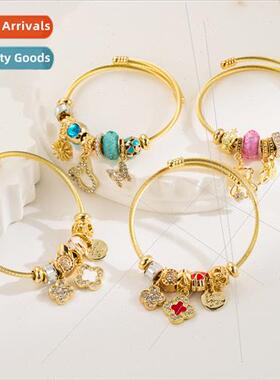 Fashion Panjia Beaded Bracelet Gold Stainless Steel Delicate