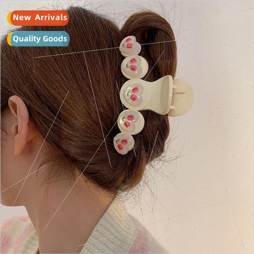 Spring transparent flowers hair clips back head acrylic bear