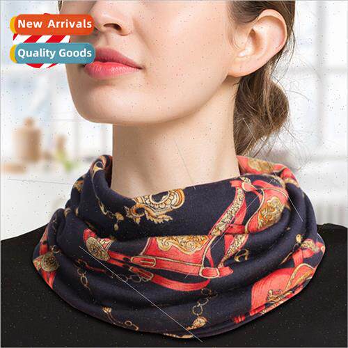 Autumn winter new double loop wool scarf female printing war