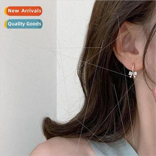 tea female tide tie fee new earrings 2022 Bow niche