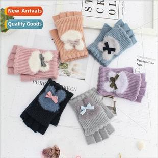 finger gloves warm women decoration half rabb Winter plush