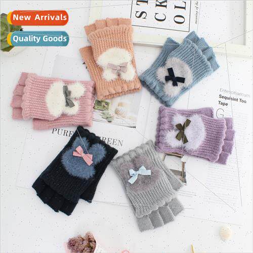 Winter women half-finger gloves plush rabb decoration warm f