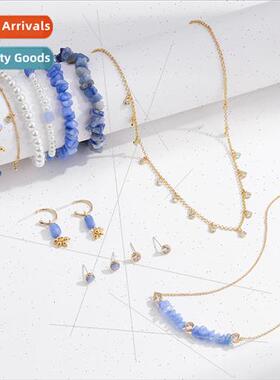 Blue Lapis Necklace Women Europe Copper Zirconium Summer Pen