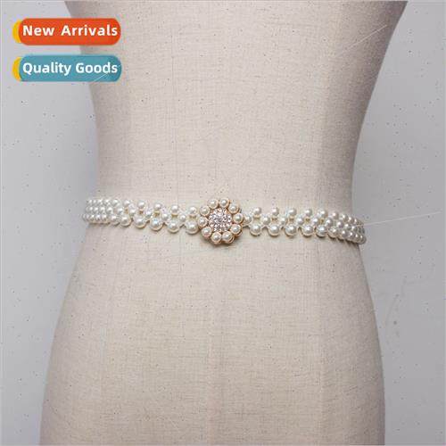 Korea new rhinestone sweet fashion pearl elastic ladies belt