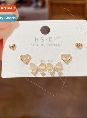 Korea fashion cat eye stone bow threepcs combination earring