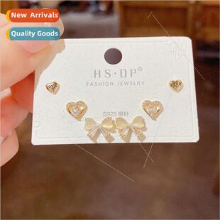 Korea fashion cat eye stone bow threepcs combination earring