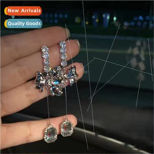 zirconia bow niche silver simple pin fashion S925 earrings