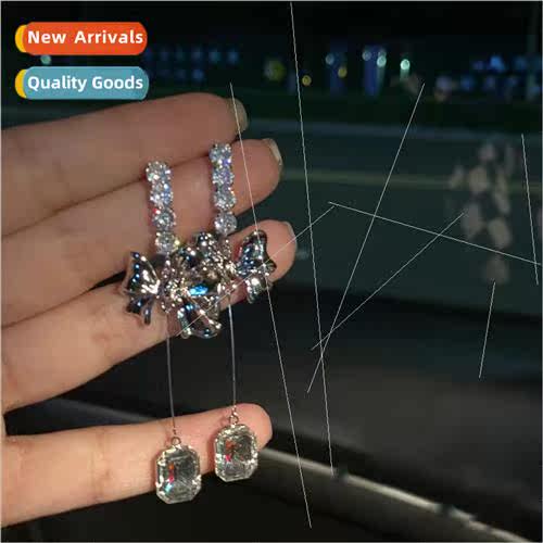 S925 silver pin zirconia bow earrings fashion simple niche m