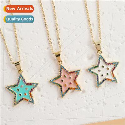 Europe ins fashion simple pentagram copper micro-set zirconi