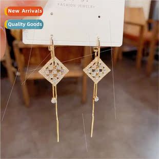 Koreageometric rhombus long tassel earrings s925 silver need
