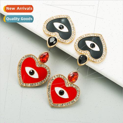 Europe personalized heart-shaped devil eye diamond earrings