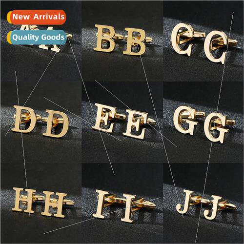 Gold 26 letters glossy men cufflinks creative French shirt c