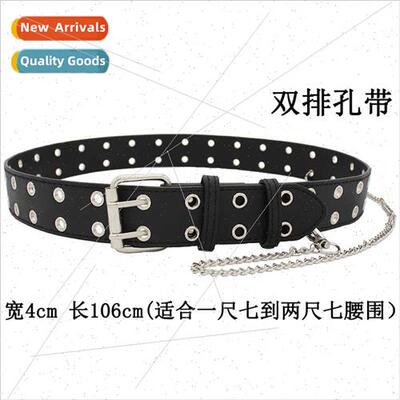 Black belt chain punk double row riveted hole decoration Kor
