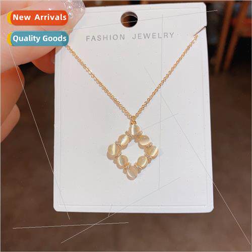 New tide niche cat eye stone square necklace wh collarbone c
