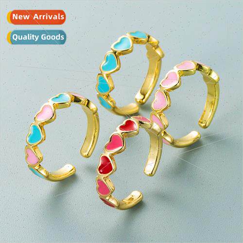 INS mple Copper Plated 18K Gold Colorful Drip Oil Heart Open
