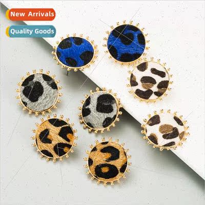 earrings fall winter new earrings simple round alloy leopard