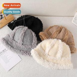 hat new warm wild female bucket plush knted winter Autumn