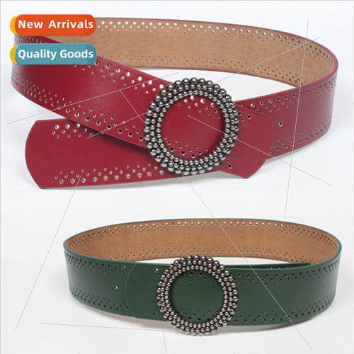 Wide belt female decorative waist seal round buckle oblique
