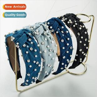 rhinestone hair bands Korea side pearl wide headdress inlaid