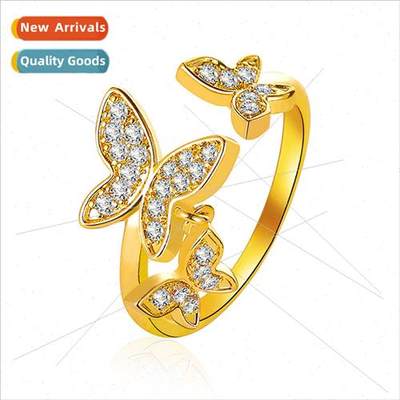 Korea aesthetic butterfly ring sweet micro-set zirconia open