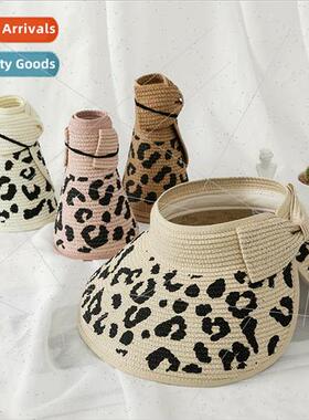 Spring summer new female leopard print hollow top straw hat