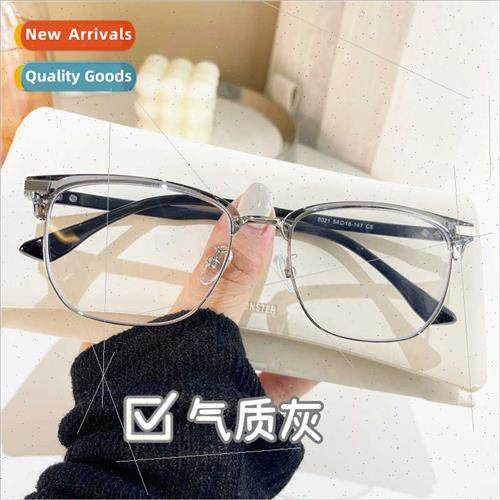 Retro black half frame eyebrow square spectacle frame male r