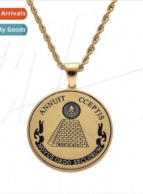 Alloy necklace round pyramid pendant men gold silver hip hop