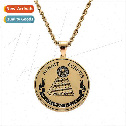 Alloy necklace round pyramid pendant men gold silver hip hop