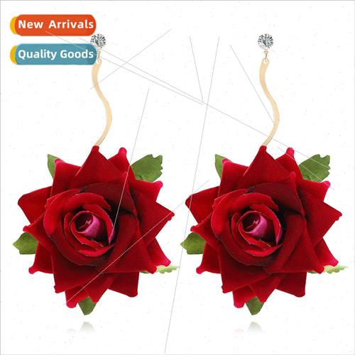 ins Spring Summer fabric flower earrings sense rose earrings