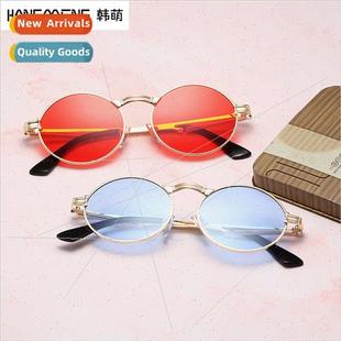 Europe Spring Metal Legs Oval Sunglasses Vintage Steampunk S