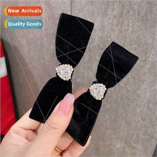 Two pack love rhinestone bow hair clips female French retro