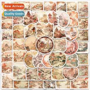 50 pcs of retro ancient  landscape painting graffiti sticker
