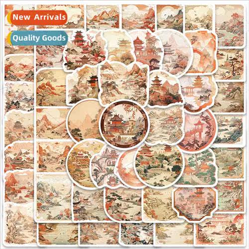50 pcs of retro ancient  landscape painting graffiti sticker