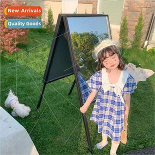girls blue plaid dress 2023 summer new Korean  of the little
