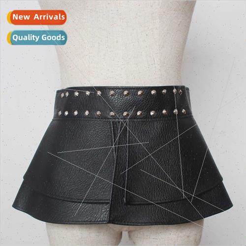 Europe ruffled wide skirt belt versatile PU leather wide bel