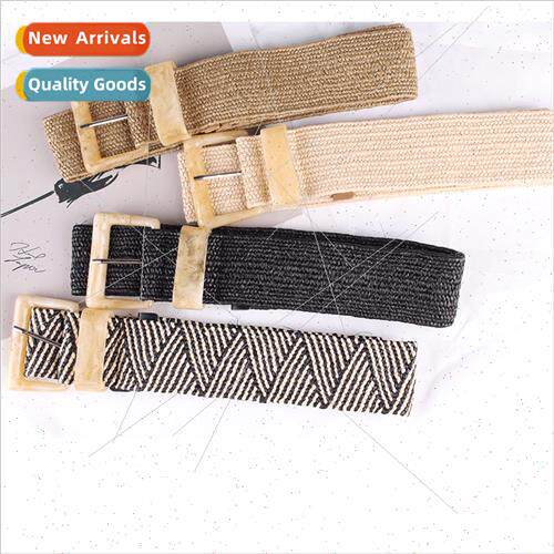Casual pin buckle wide belt women external wear woven elasti