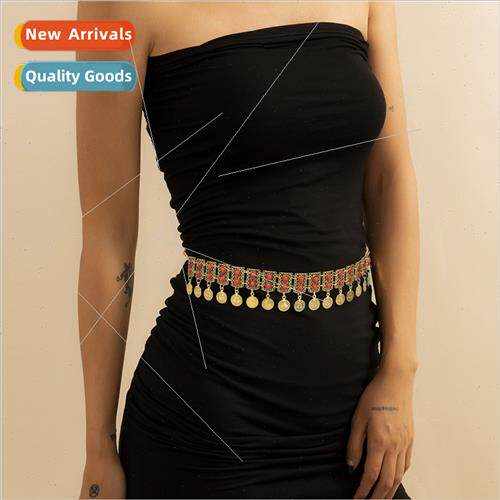 New retro alloy micro-set coin tassel waist chain fashion mu