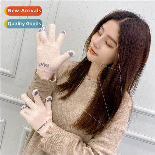 Touch screen gloves women winter knted padded thickened deer
