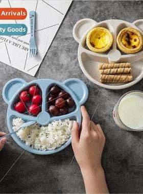 Wheat compartment bear children dinner plate set creative ho