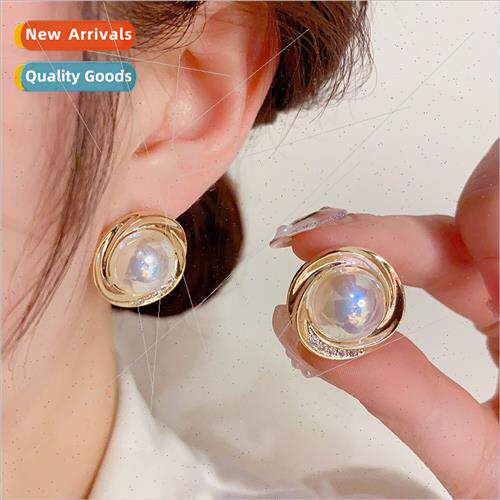 s925 silver needle pop buckle round ring mermaid bead earrin