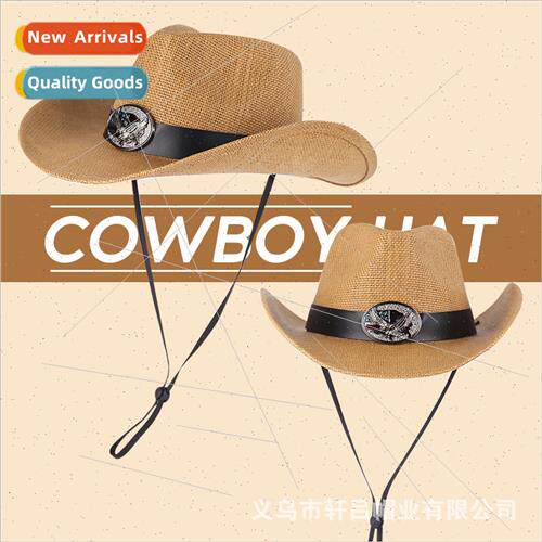 Western Cowboy Straw Hat Men Outdoor Riding Large Brim Shade