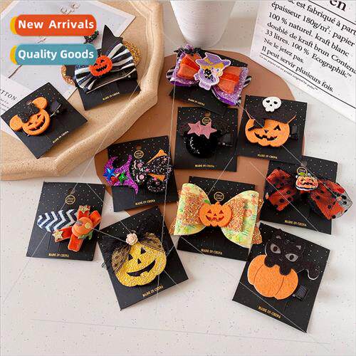 Pumpkin skull side clip children hair clip Halloween bat top