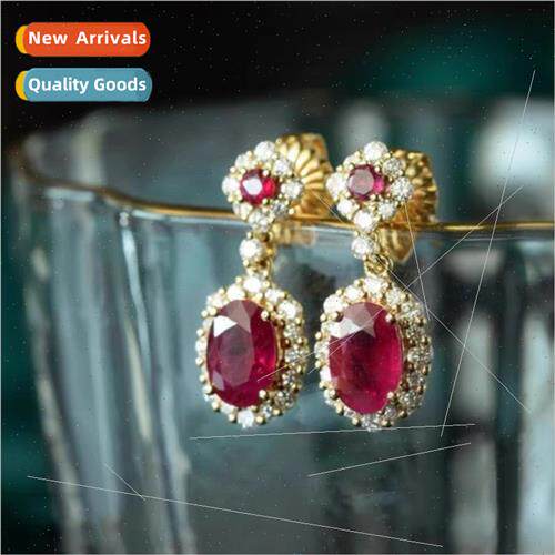 Ruby earrings female French pigeon blood red silver pin earr