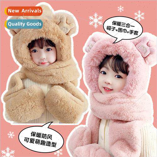 Children hats winter scarf gloves all-in-one cap men girls c