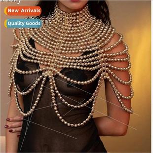 Europe High Feeling Faux Pearls Beaded Long Necklace Multi-l