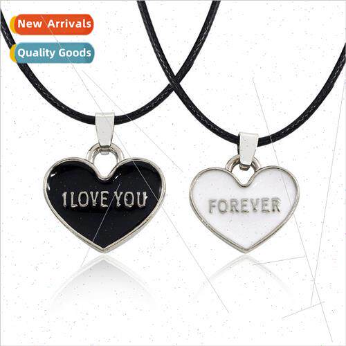 Korean fashion couple necklace black whe heart pendant leath