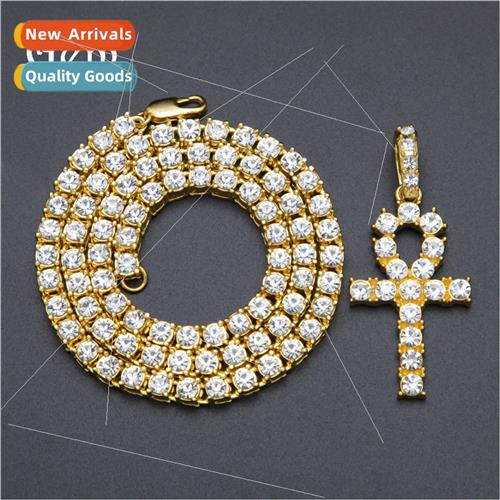 Europe set diamonds Egyptian ankh rhinestone key pendant nig