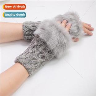 Diamond Wool Open Fur Faux New Finger Hal Gloves